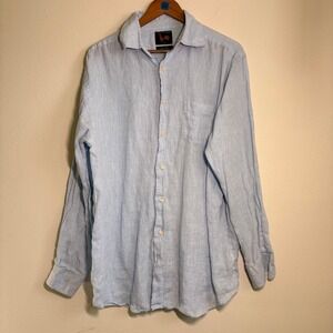 Forsyth of Canada Mens Size LG 100% Linen Button Up Long Sleeve Blue